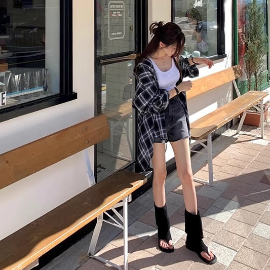 チェックシャツ レディース ビッグシルエット 韓国 ファッション 抜き襟 スリット バックシャン シャツ 羽織り トップス