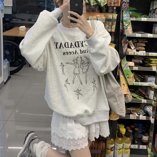 トレーナー レディース 韓国 ファッション オーバーサイズ プリント グラフィック スウェット トップス