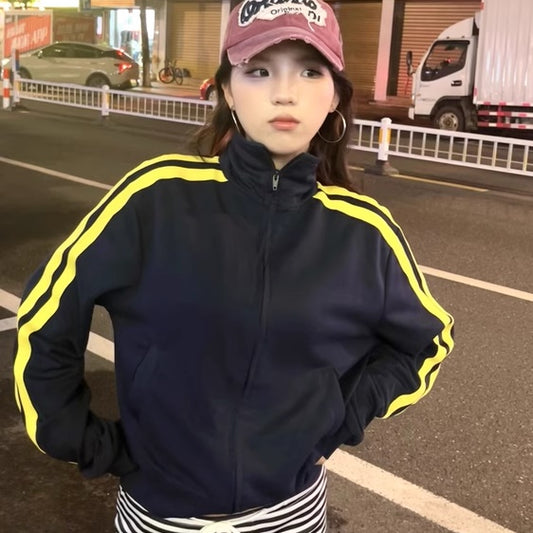 スウェット ジャージ トラック ジャケット レディース 韓国 ファッション サイドライン ハイネック ジップアウター スポーティー