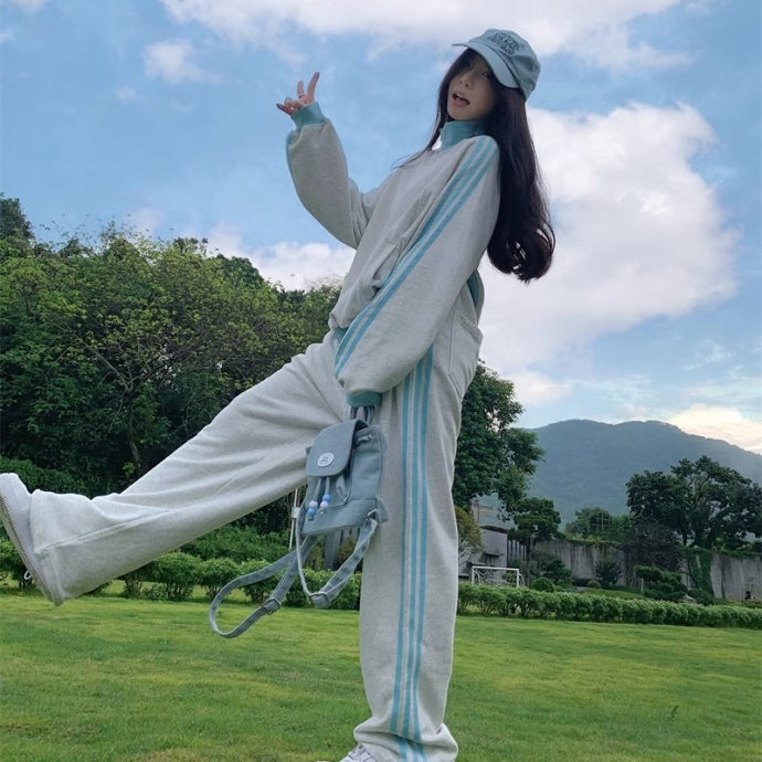 セットアップ レディース サイドライン スウェット ジャージ 韓国 ファッション トラックジャケット ラインパンツ 上下セット かわいい