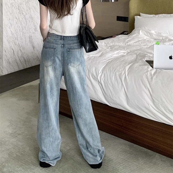 カットオフ デニムパンツ レディース 韓国 ファッション ダメージ ジーンズ デニム ワイドパンツ 夏