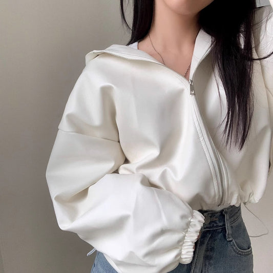 エコ レザーパーカー ジャケット レディース 韓国 ファッション アウター フード ブルゾン フェイクレザー ジップアップ フーディー