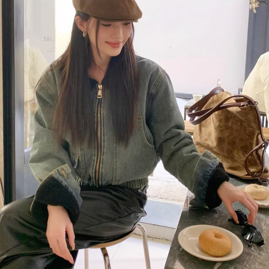 ボア デニムジャケット レディース 韓国 ファッション デニム ジップアウター ショート丈 防寒アウター 冬ジャケット あたたかジャケット おしゃれ