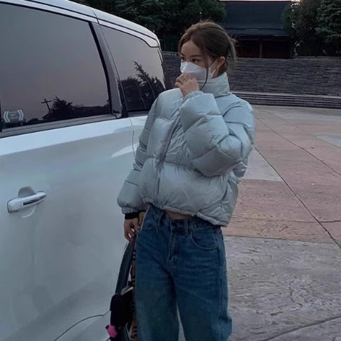 ダウン ジャケット レディース クロップド丈 韓国 ファッション アウター ボリューム シルバー ジャケット