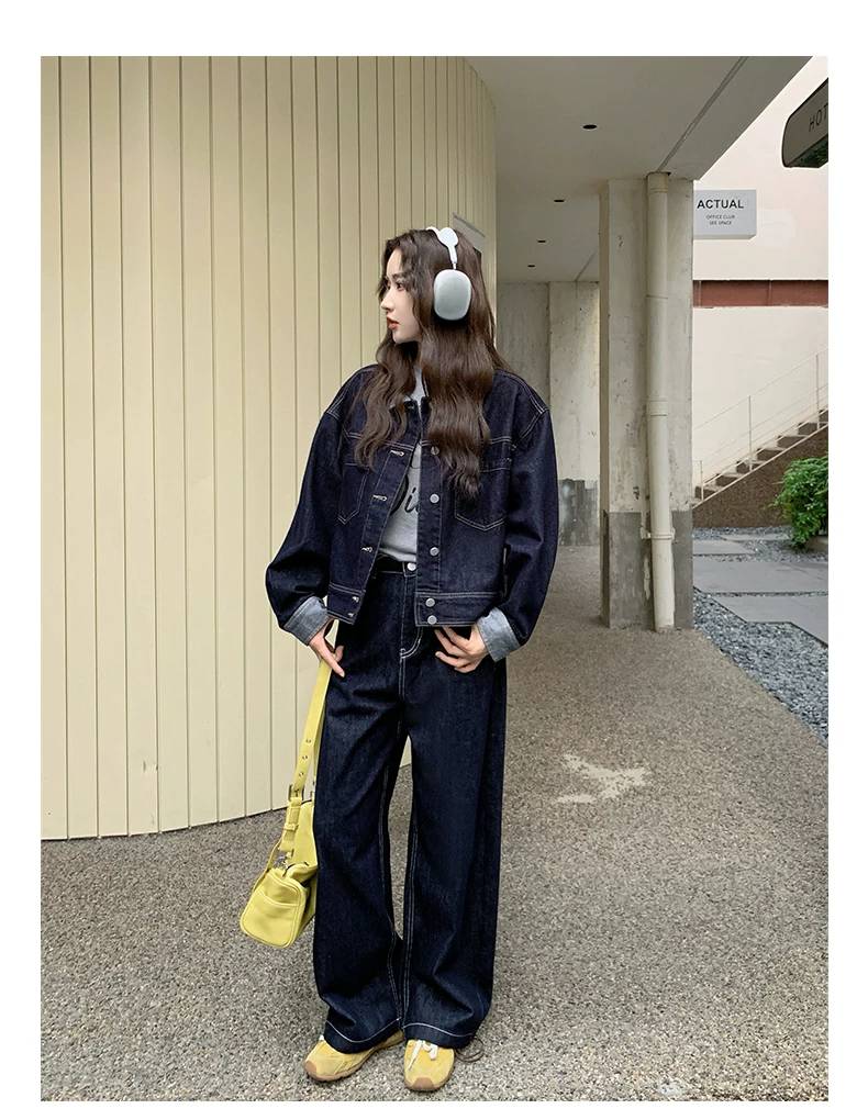 デニム セットアップ レディース 韓国 ファッション オーバーサイズ デニム ジャケット ワイドパンツ上下セット