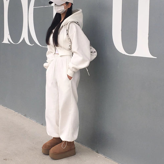 スウェット セットアップ パーカー レディース 韓国 ファッション クロップドパーカー スウェットパンツ 上下セット