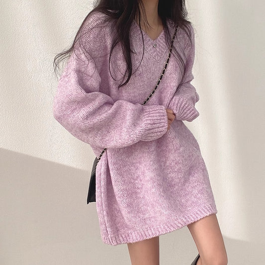 オーバーサイズ ニット ワンピース レディース 韓国 ファッション vネック ビッグニット ミニワンピース