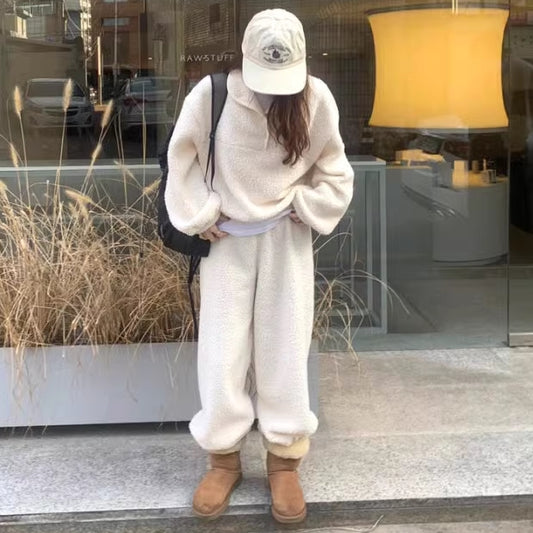 ボア フリース セットアップ レディース 韓国 ファッション 冬 オーバーサイズ ボア トップス パンツ 上下セット