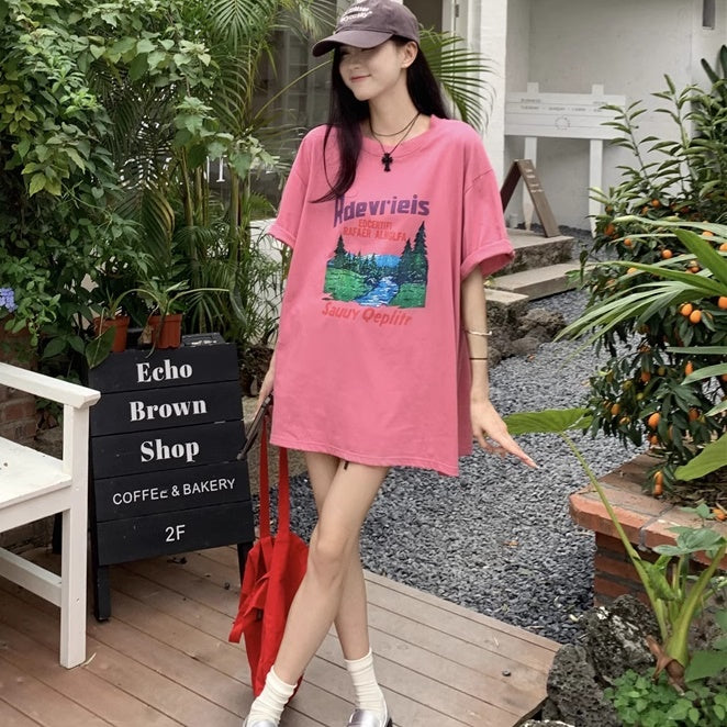 Tシャツ レディース プリント グラフィック T 韓国 ファッション 半袖 夏トップス ビッグシルエット