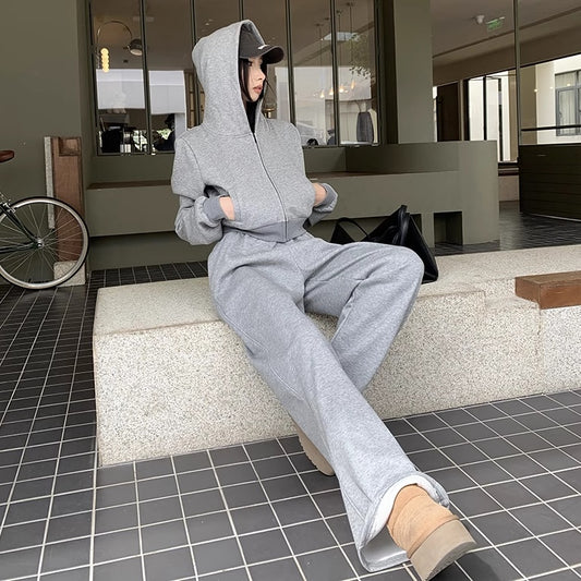 スウェット セットアップ レディース 韓国 ファッション クロップド パーカー ワイドパンツ 上下セット