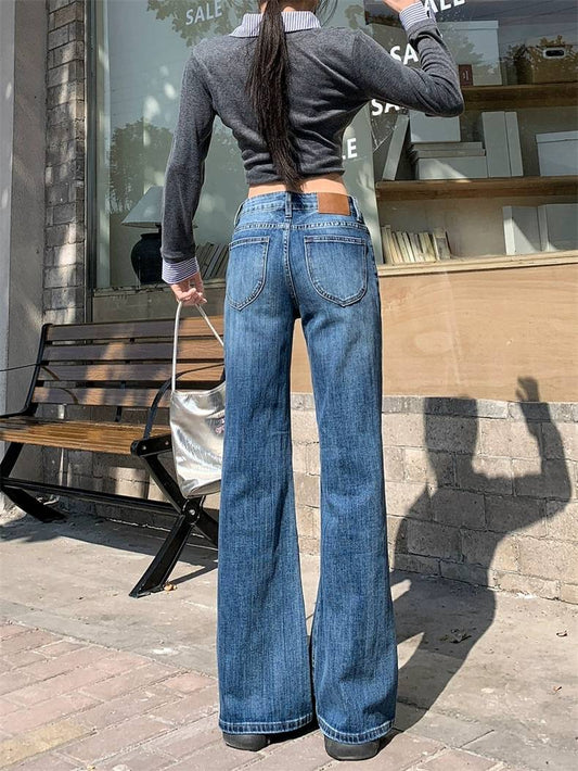 フレア デニムパンツ レディース 韓国 ファッション ユーズド ヴィンテージ ジーンズ ローウエスト デニム