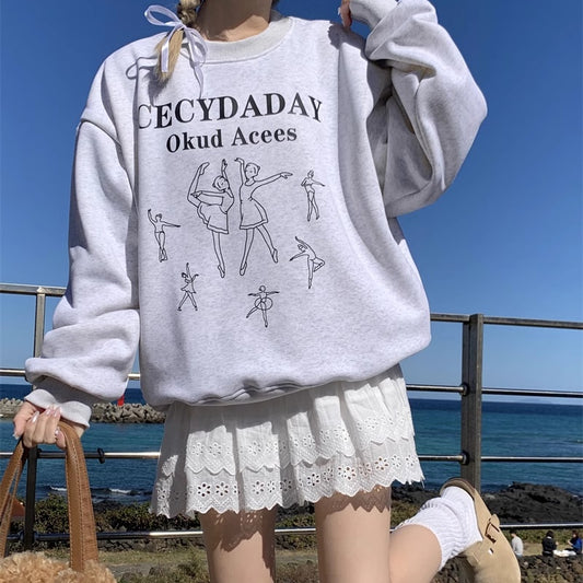 トレーナー レディース 韓国 ファッション オーバーサイズ プリント グラフィック スウェット トップス