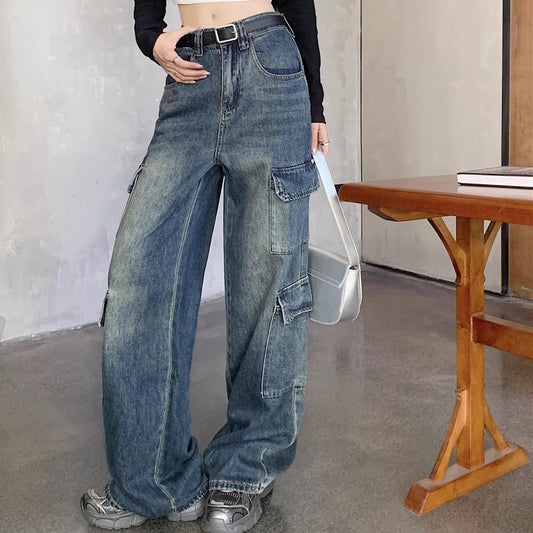 デニム カーゴパンツ レディース サイドポケット デニム ワイドパンツ ペインターパンツ 韓国 ファッション 夏