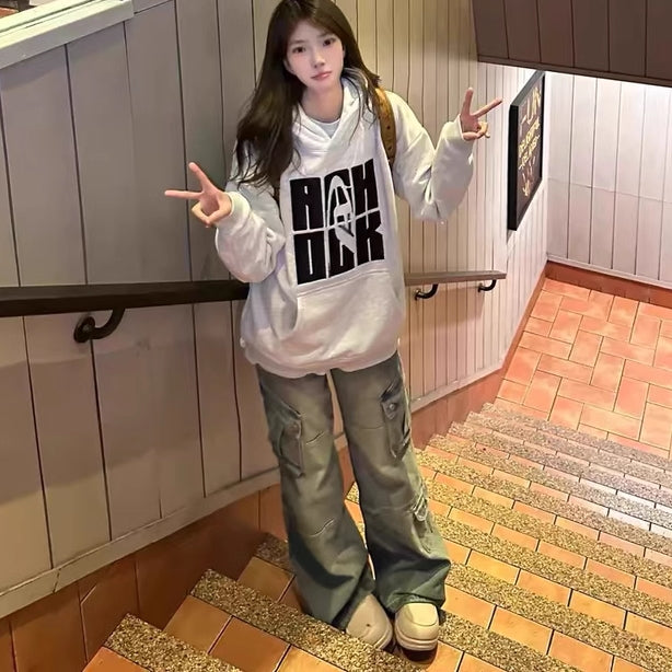 ロゴ グラフィック パーカー レディース 韓国 ファッション ストリート トップス オーバーサイズ プルオーバー フーディー