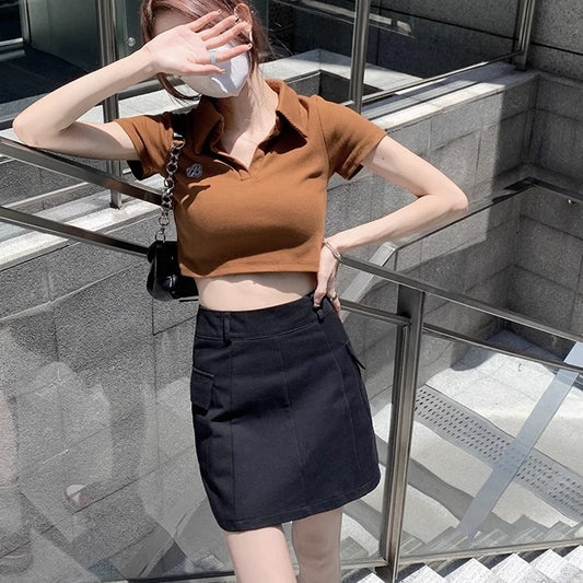 カーゴ ミニスカート レディース 韓国 ファッション 台形 サイドポケット スカート ジップウエスト 夏スカート