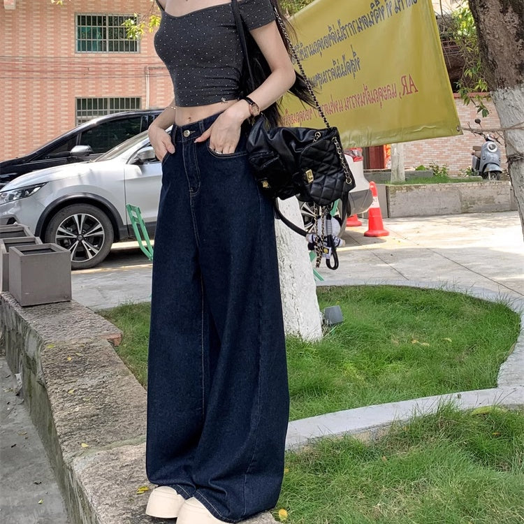 デニム ワイド パンツ レディース 韓国 ファッション インディゴ フレア ジーンズ