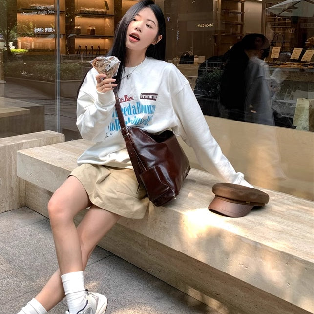 ロゴ トレーナー レディース 韓国 ファッション オーバーサイズ スウェット トップス レトロ ロゴプリント