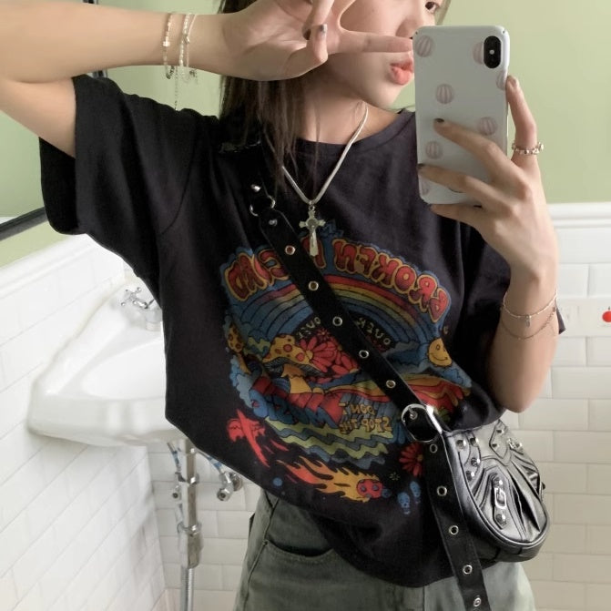 グラフィック Tシャツ レディース 韓国 ファッション オーバーサイズ アメリカン プリント