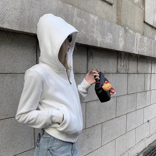 ショート パーカー レディース 韓国 ファッション ZIPパーカー クロップド ジップパーカー 秋冬
