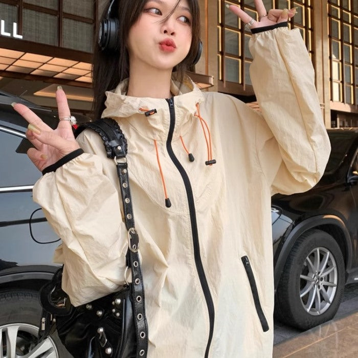 ナイロン ジャケット レディース ウィンドブレーカー 韓国 ファッション ナイロンパーカー オーバーサイズ フーディ 秋 アウター