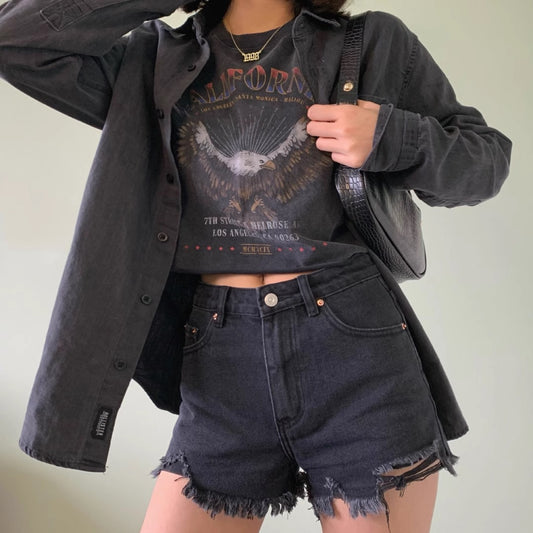 クロップドTシャツ レディース アメリカン グラフィック T 韓国 ファッション 夏 トップス アッシュカラー