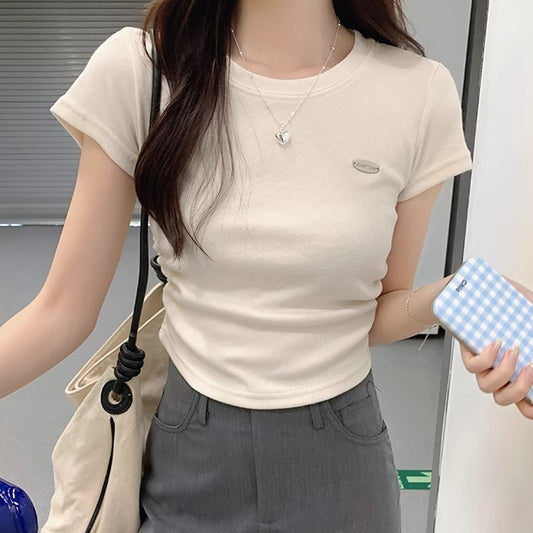 チビTシャツ レディース 無地 ワンポイント ロゴ T韓国 ファッション ショート丈 半袖 トップス