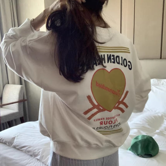 バックプリント スウェット トレーナー レディース 韓国 ファッション ハート ガーリー グラフィック スウェットシャツ