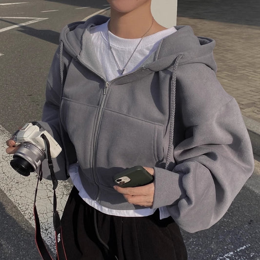 クロップド ジップ パーカー レディース 韓国 ファッション トップス ショート フーディー