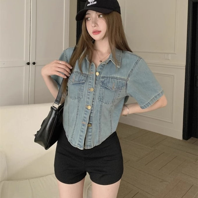 クロップド デニム ジャケット レディース 韓国 ファッション 半袖