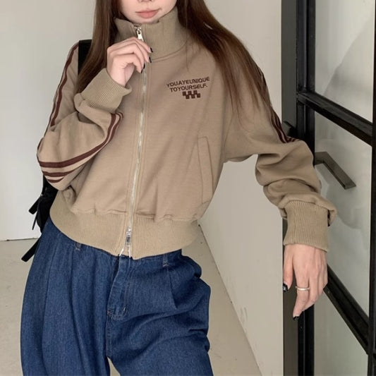 クロップ丈 スウェット トラックジャケット レディース 韓国 ファッション ショート丈 オーバーサイズ スポーツジャケット