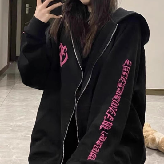 サイドロゴ パーカー レディース 韓国 ファッション オーバーサイズ ジップアップ スウェット フーディー