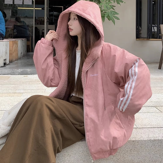 ボア ナイロン ジャケット レディース 韓国 ファッション 裏ボア フリース ジャンパー パーカー サイドライン スポーティー アウター