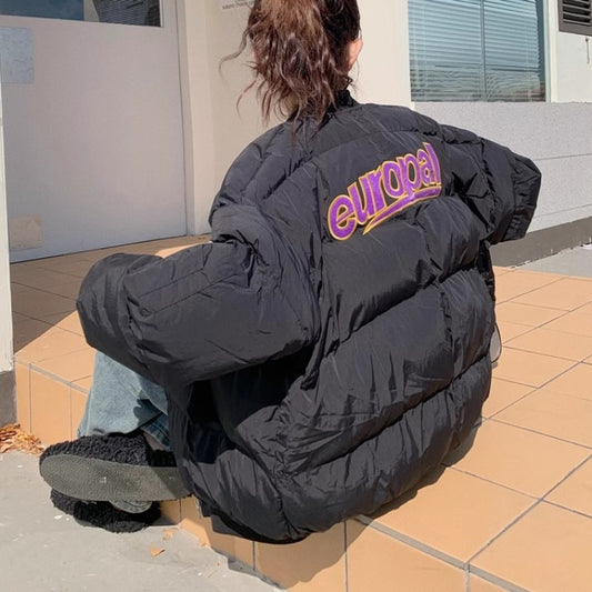 ロゴ エコダウン ジャケット レディース 韓国 ファッション 中綿 ボリューム パデッドジャケット バックロゴ かわいい フリーサイズ