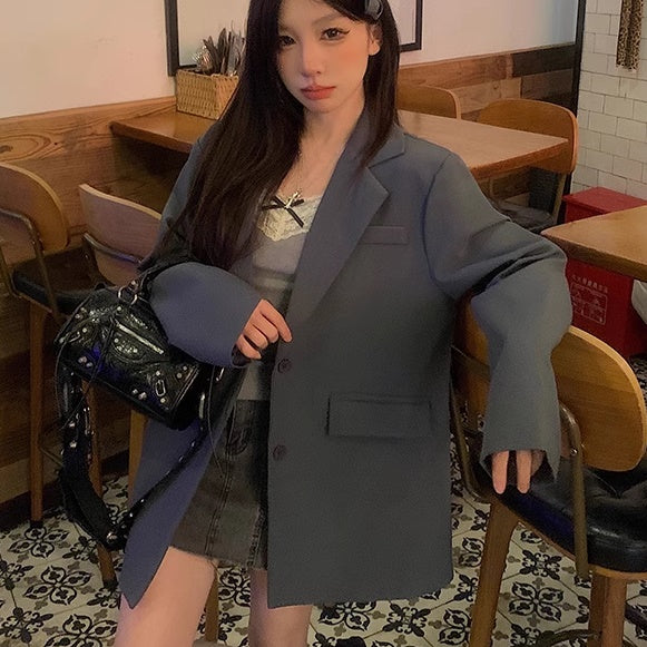 テーラード ジャケット レディース 韓国 ファッション お呼ばれ フォーマル シングル オーバーサイズ ジャケット