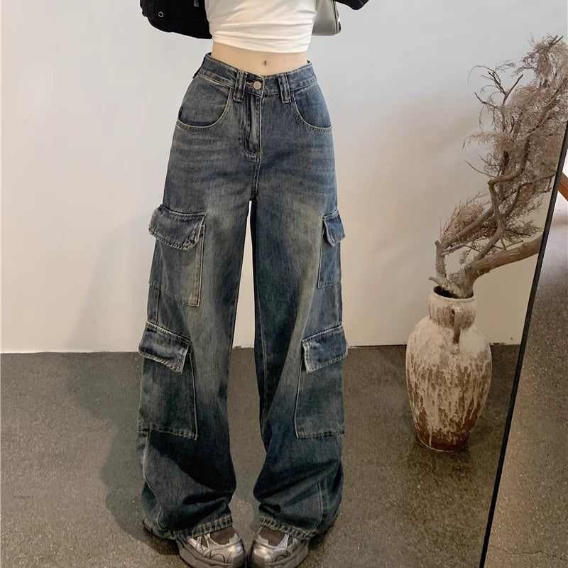 デニム カーゴパンツ レディース サイドポケット デニム ワイドパンツ ペインターパンツ 韓国 ファッション 夏