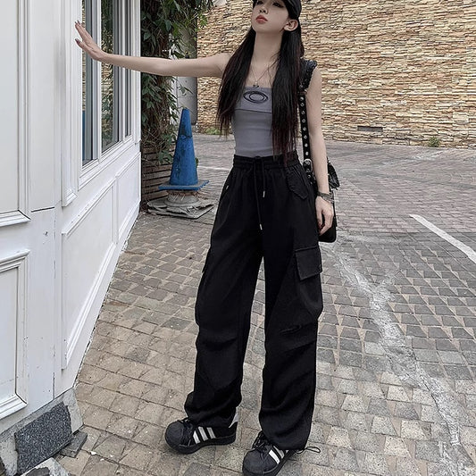 カーゴパンツ レディース 韓国 ファッション サイドポケット ゆったり ワイドパンツ ウエストゴム