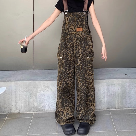 ヒョウ柄 オーバーオール レディース 韓国 ファッション レオパード サロペットパンツ
