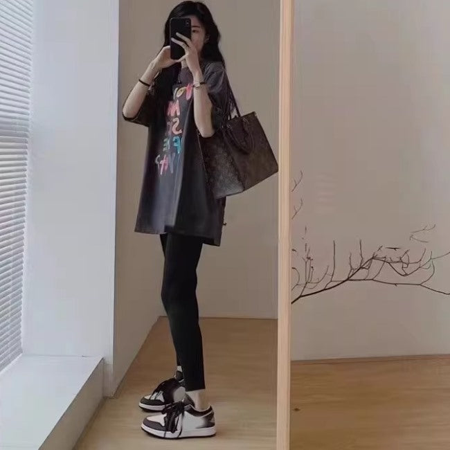 セットアップ レディース Tシャツ レギンスパンツ 上下セット 韓国 ファッション スリムパンツ プリントロゴ メッセージTシャツ