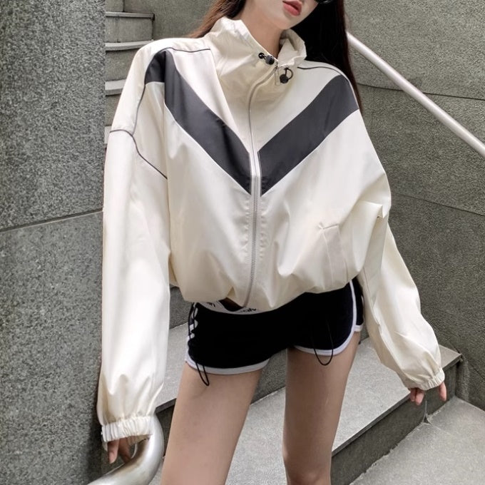 カラーブロック ナイロン ブルゾン レディース 韓国 ファッション スポーツ ナイロンジャケット