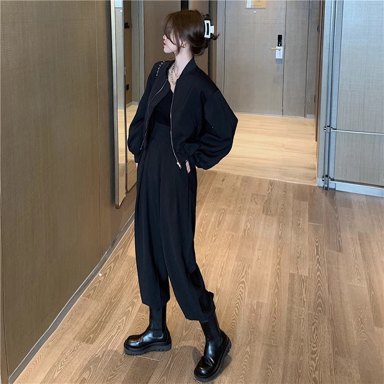 ノーカラー ショート ジャケット レディース 韓国 ファッション ミリタリー ブルゾン