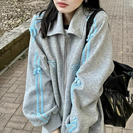 リボン ジャージ セットアップ レディース 韓国 ファッション リボン サイドラインテープ ガーリー 上下 2点セット