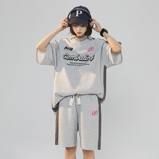 セットアップ レディース 韓国 ジャージ 夏 オーバーサイズ 半袖 ポロシャツ ハーフパンツ 上下セット ストリート スポーツウェア