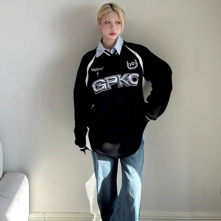 スウェット シャツ レディース ビッグ トレーナー 韓国 オーバーサイズ ホッケーシャツ スポーティー ストリート ファッション