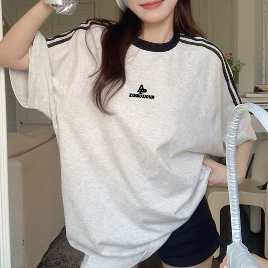 ライン ビッグ Tシャツ レディース 韓国 ファッション オーバーサイズ スポーティー ストリートロゴ T