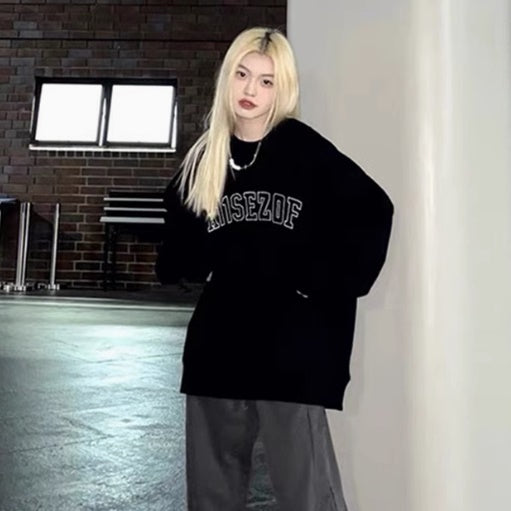 トレーナー レディース 韓国 ファッション ロゴ スウェット 裏起毛 秋冬 トップス 黒 クルーネック プリント シンプル 定番