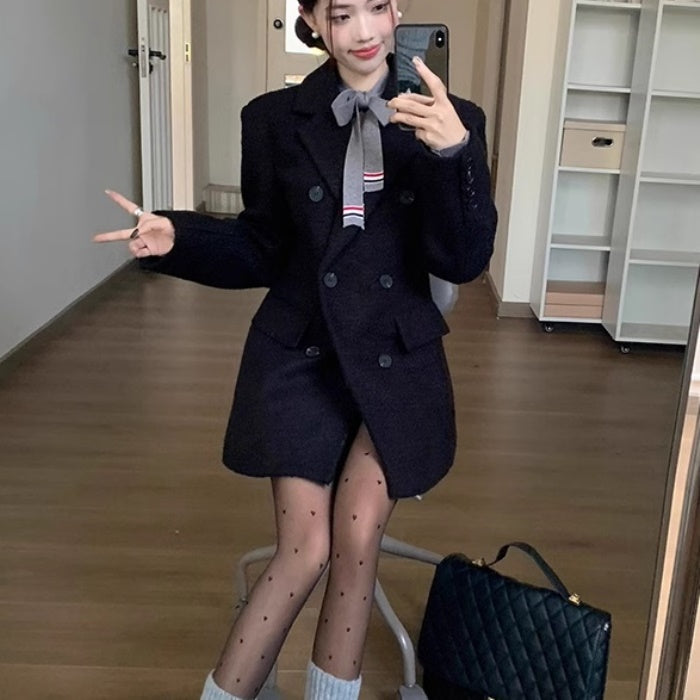 ジャケットコート ダブルボタン レディース 韓国 ファッション キルティング ミドル丈 コート