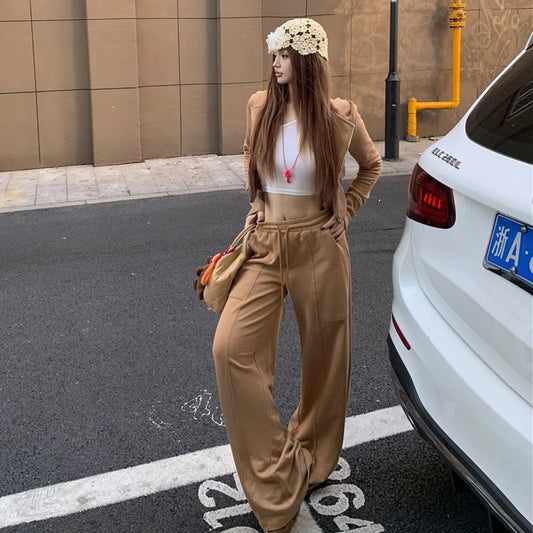 スウェット セットアップ レディース 韓国 ファッション クロップ パーカー ワイドパンツ 上下セット