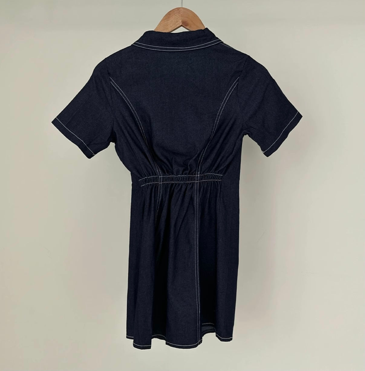 デニム ワンピース レディース 韓国 ファッション 半袖 ミニワンピース ボタン フレア ワンピ ブラックデニム & ブルーデニム