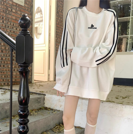 ライン スウェット トレーナー レディース 韓国 ファッション 裏起毛 袖ライン ロゴトレーナー スポーツライン ビッグシルエット