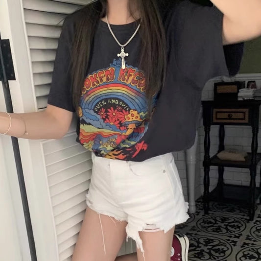 グラフィック Tシャツ レディース 韓国 ファッション オーバーサイズ アメリカン プリント